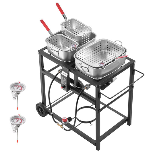 18QT x2 Outdoor Propane Deep Fryer Commercial Cooker Cart With Wheels Two Tank