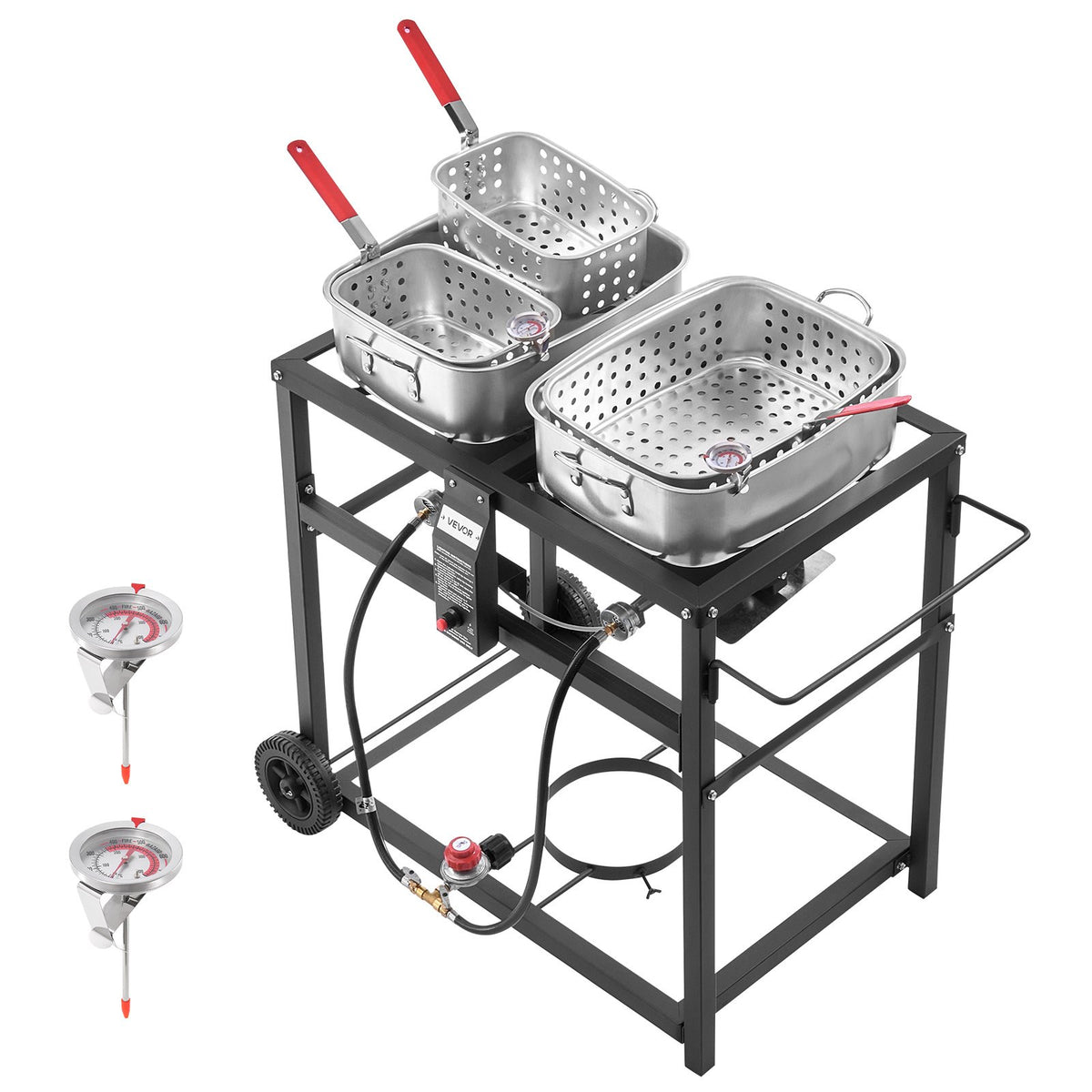 18QT x2 Outdoor Propane Deep Fryer Commercial Cooker Cart With Wheels Two Tank