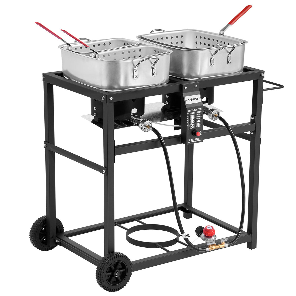 18QT x2 Outdoor Propane Deep Fryer Commercial Cooker Cart With Wheels Two Tank