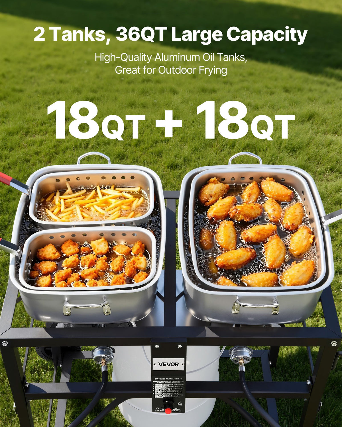 18QT x2 Outdoor Propane Deep Fryer Commercial Cooker Cart With Wheels Two Tank