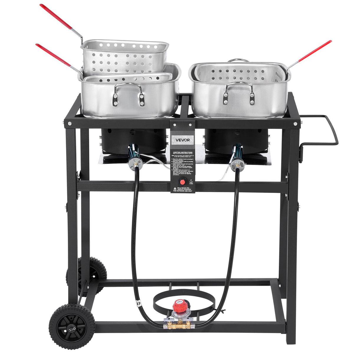 18QT x2 Outdoor Propane Deep Fryer Commercial Cooker Cart With Wheels Two Tank