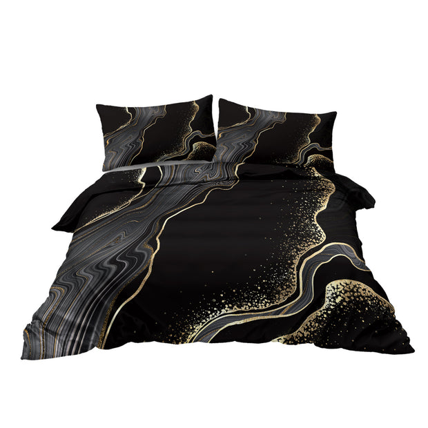 Black Gold Marble Duvet Cover Set – 3 Pcs