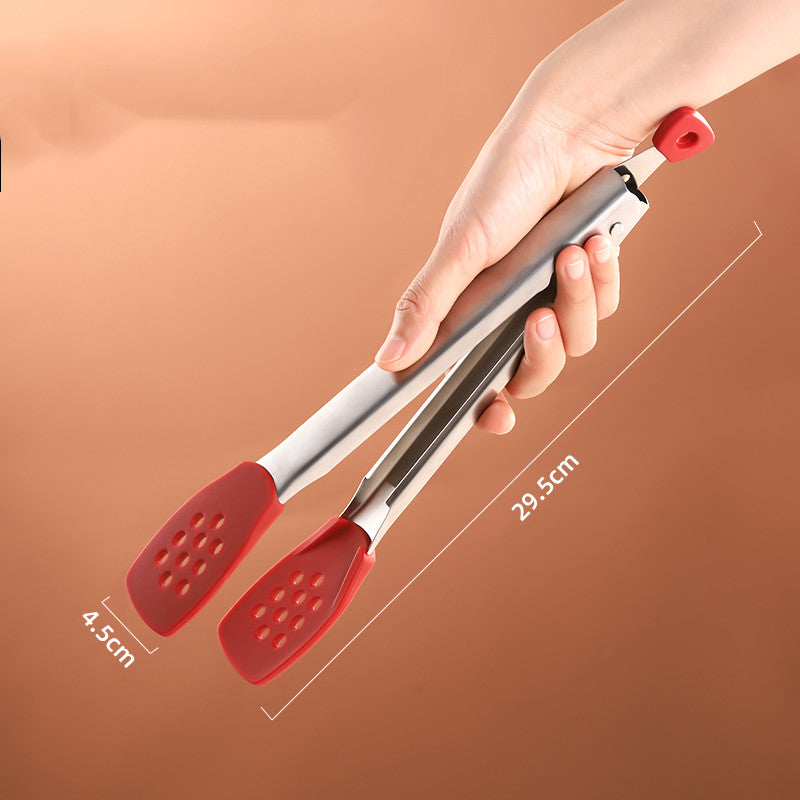 304 Stainless Steel Food Tongs Steak Barbecue Barbecue Bread Cake Food Tongs Silicone Tongs