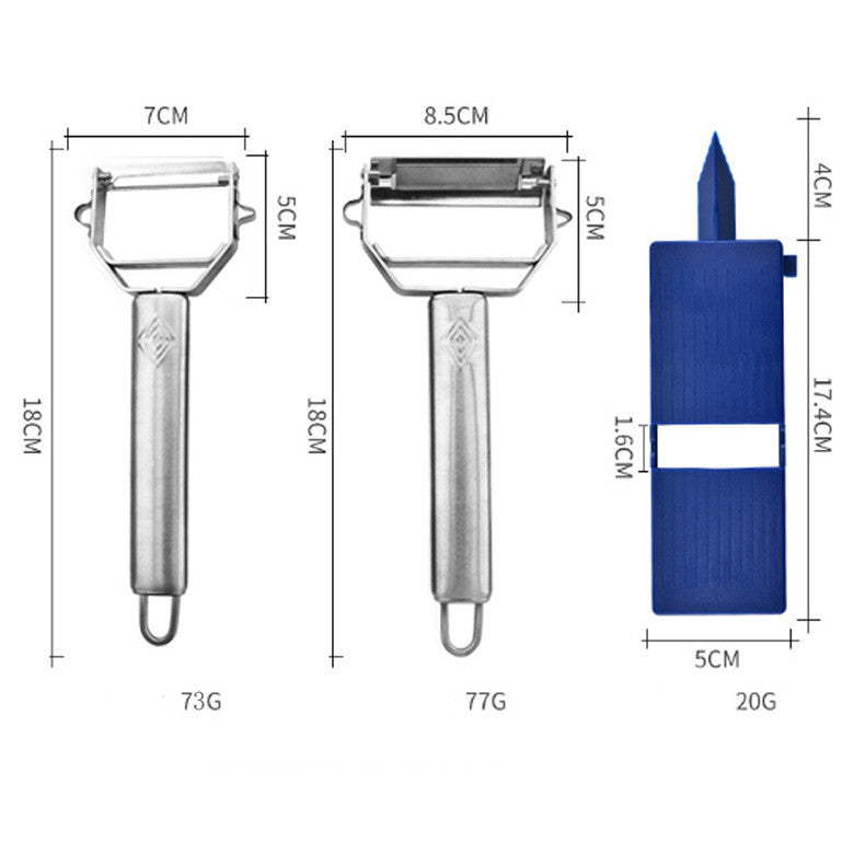 3-piece Stainless Steel Peeler Plastic Scraper Set