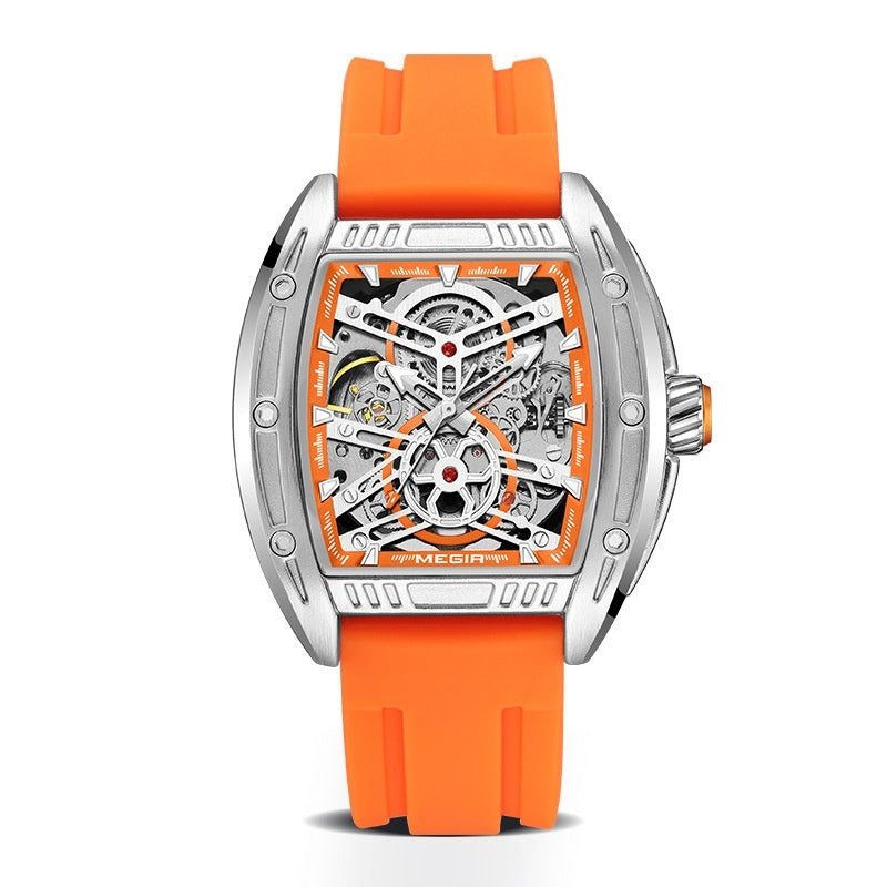 Men's Wine Barrel Type Mechanical Watch Silicone Tape