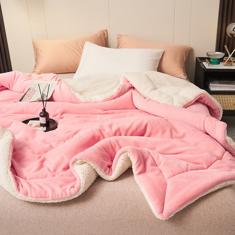 Double Layer Thick Lamb Fleece Blanket Solid Color Composite