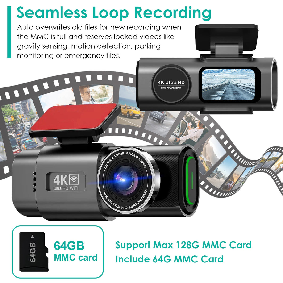 1Pc 4K 1080P Car Dash Cam 2.4GHz WiFi Car Camera Mini Driving Recorder With 140 Degree Wide Angle APP Control Night Vision G-sensor Loop Recording