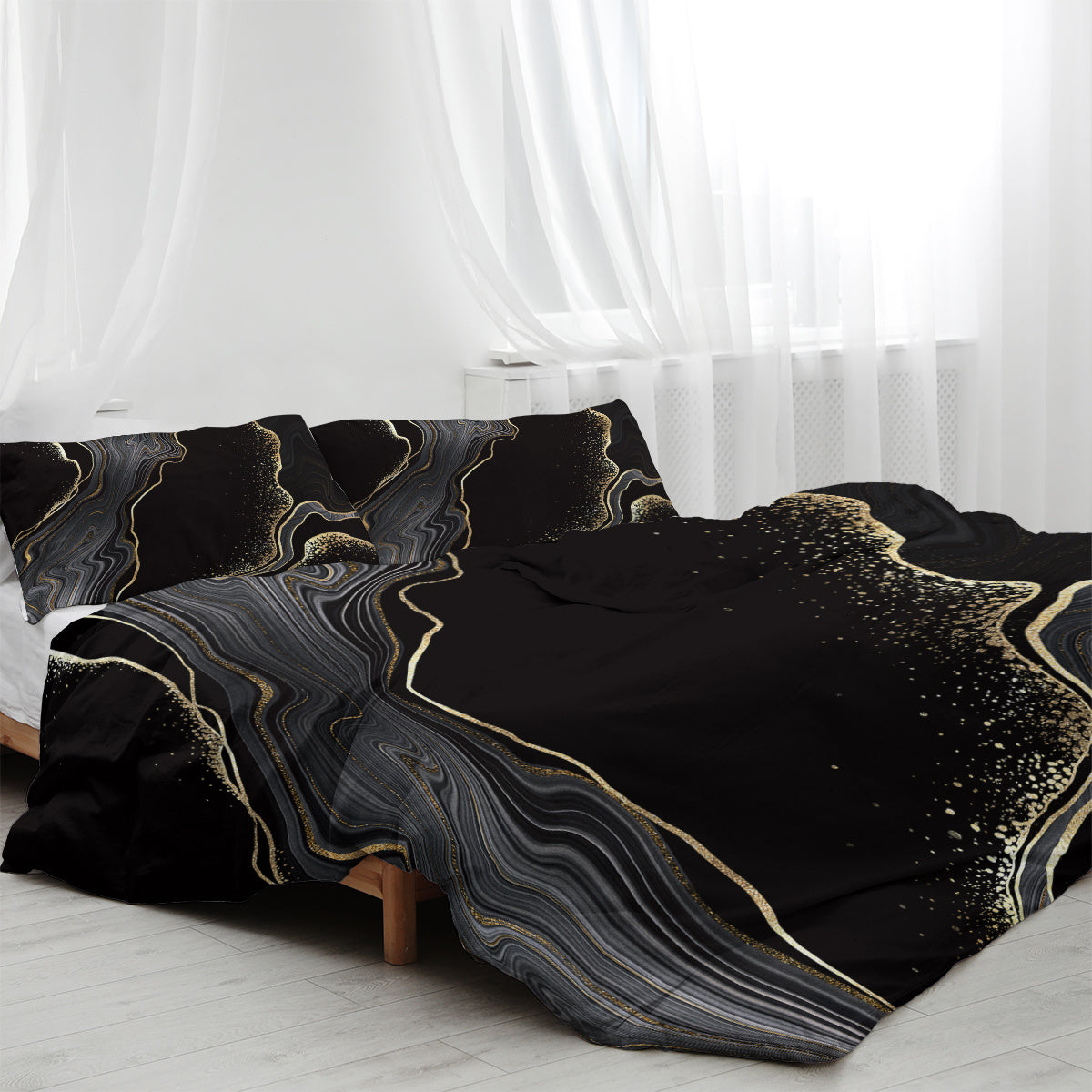 Black Gold Marble Duvet Cover Set – 3 Pcs
