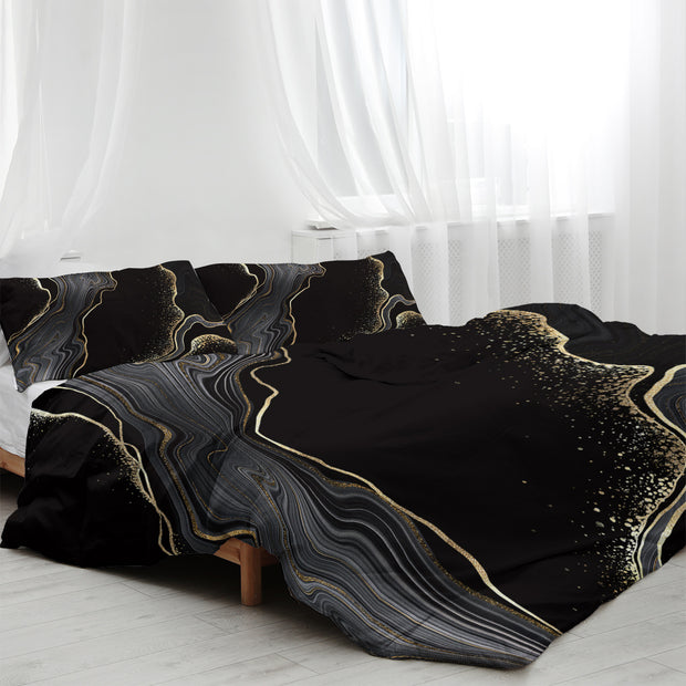 Black Gold Marble Duvet Cover Set – 3 Pcs