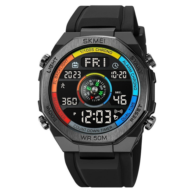 Electronic Watch Men's Compass Student Outdoor Sports Trend Luminous Alarm Clock