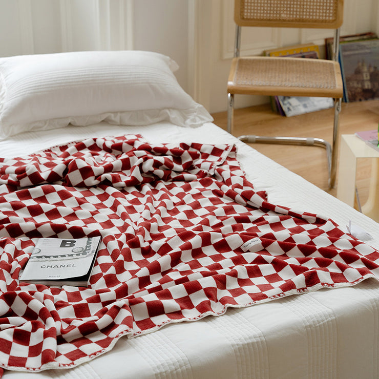 Simple Checkerboard Double Sided Milk Fleece Blanket