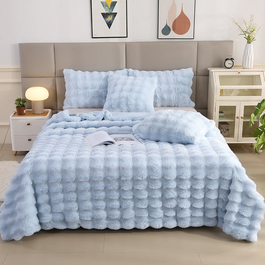 Large Bubble Rabbit Fur Thickened Double-layer Warm Blanket