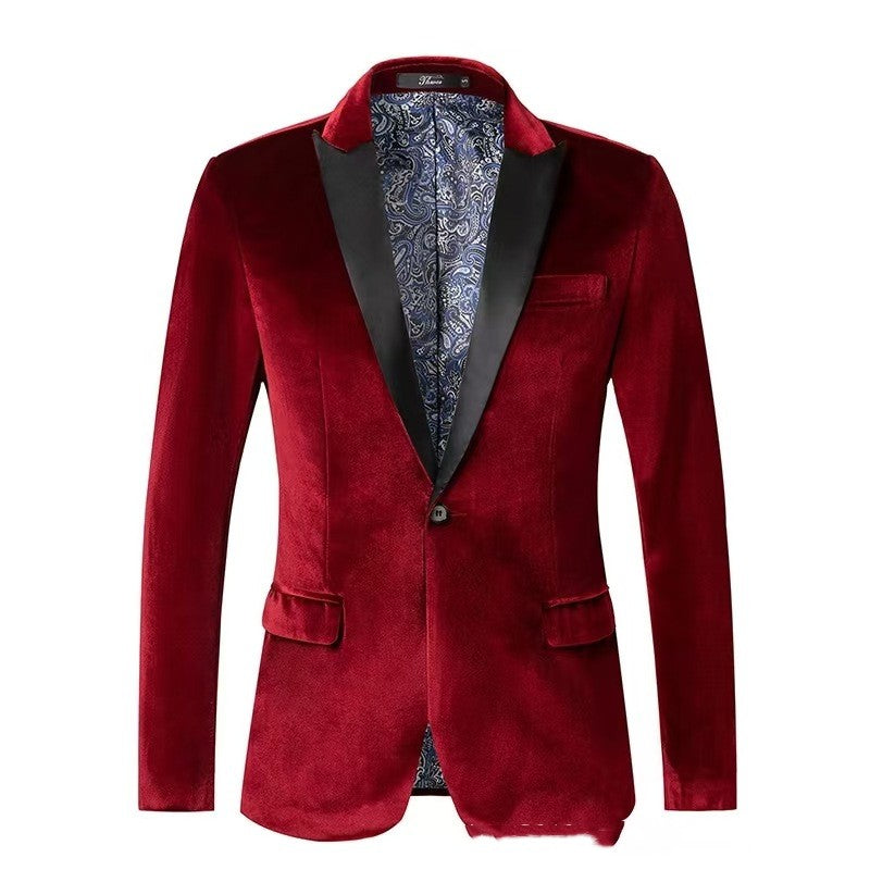 Autumn And Winter Golden Velvet Blazer High Quality Slim Fit Blazer Fashion Casual Men Groom Singer