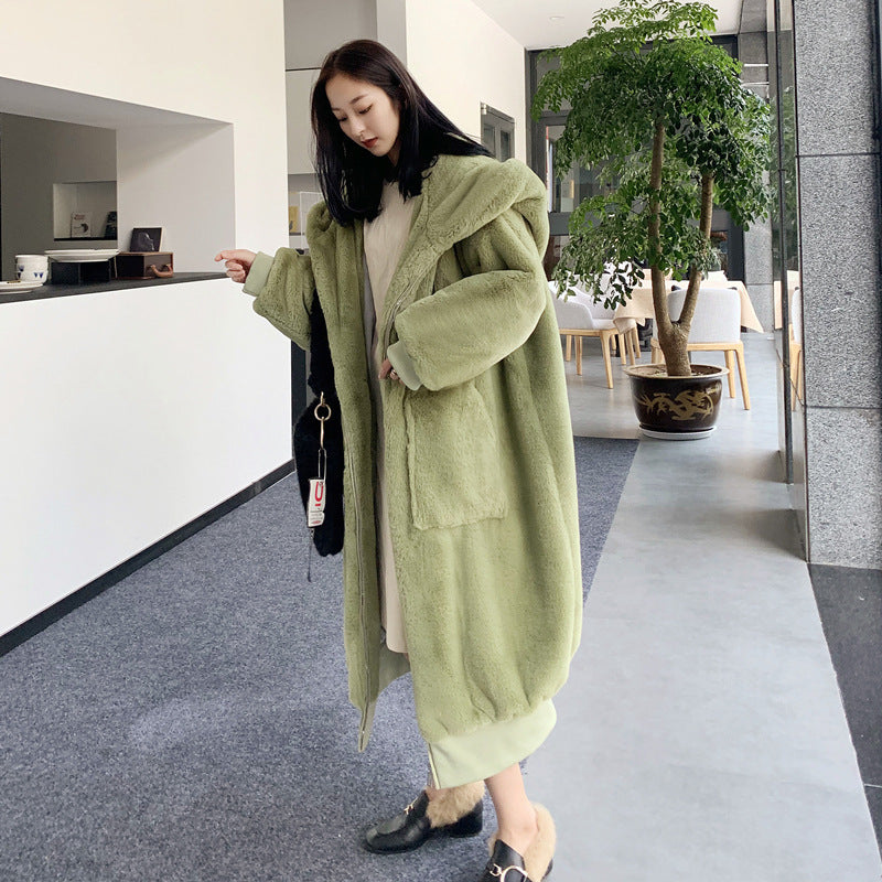 Loose Thick Warm Long Hooded Fur Coat Women Jacket