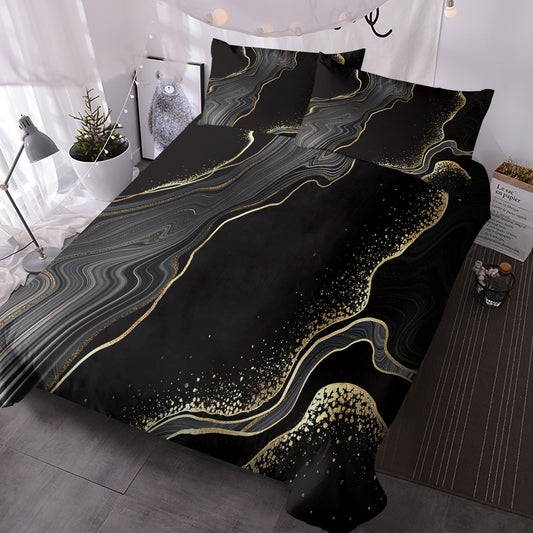 Black Gold Marble Duvet Cover Set – 3 Pcs