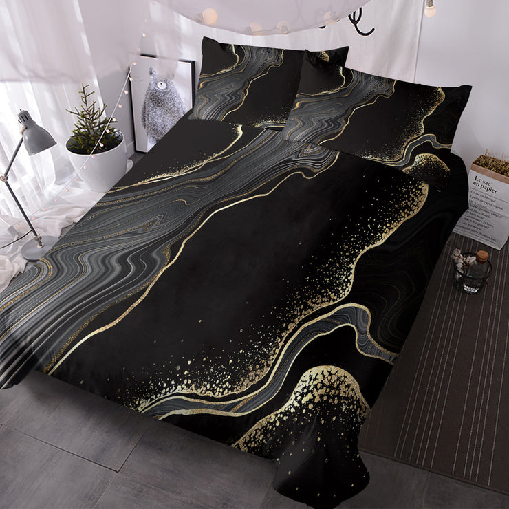 Black Gold Marble Duvet Cover Set – 3 Pcs