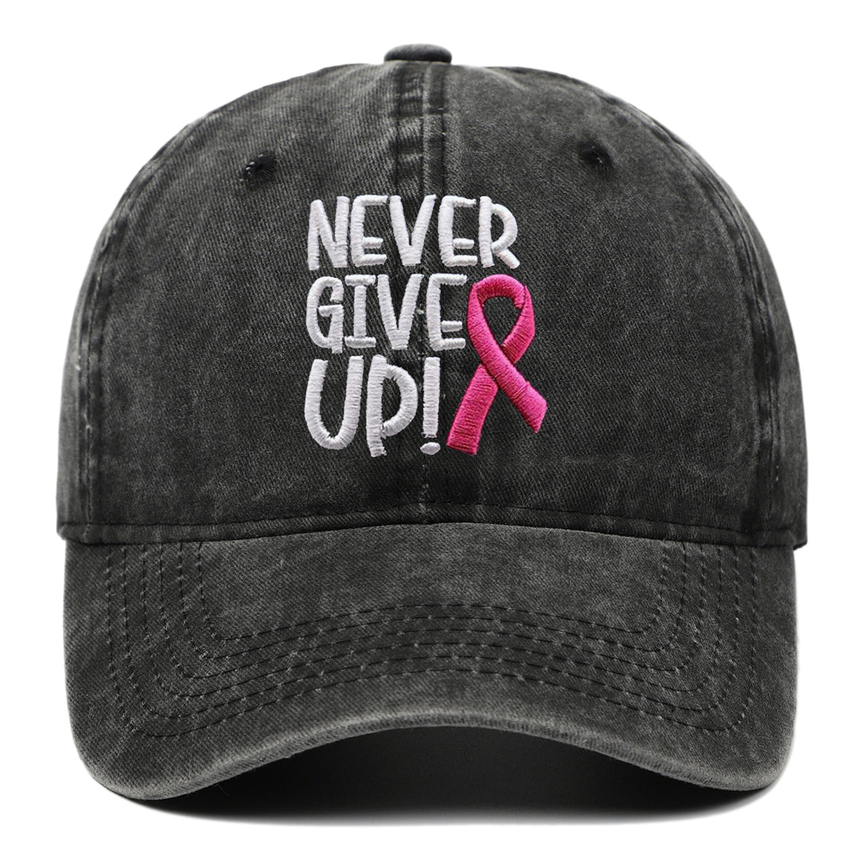 Breast Ribbon Embroidered Peaked Cap Baseball