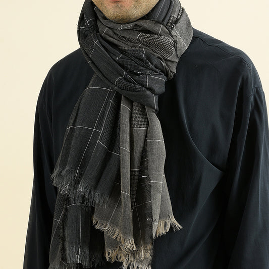 Winter Dual-color Patchwork Plaid Tassel Large Size Scarf