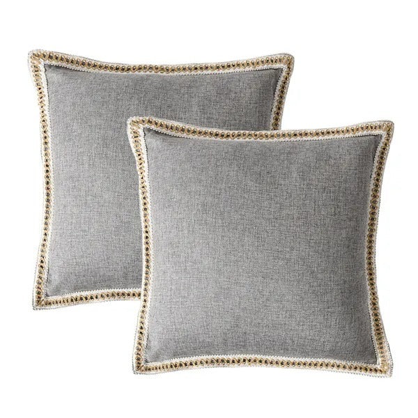 Set of 2 Vintage Linen Trimmed Pillow Covers