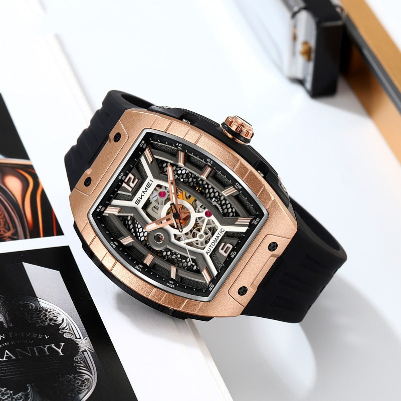 Men's Wine Barrel Mechanical Watch Waterproof Luminous Scale Pointer Automatic Mechanical