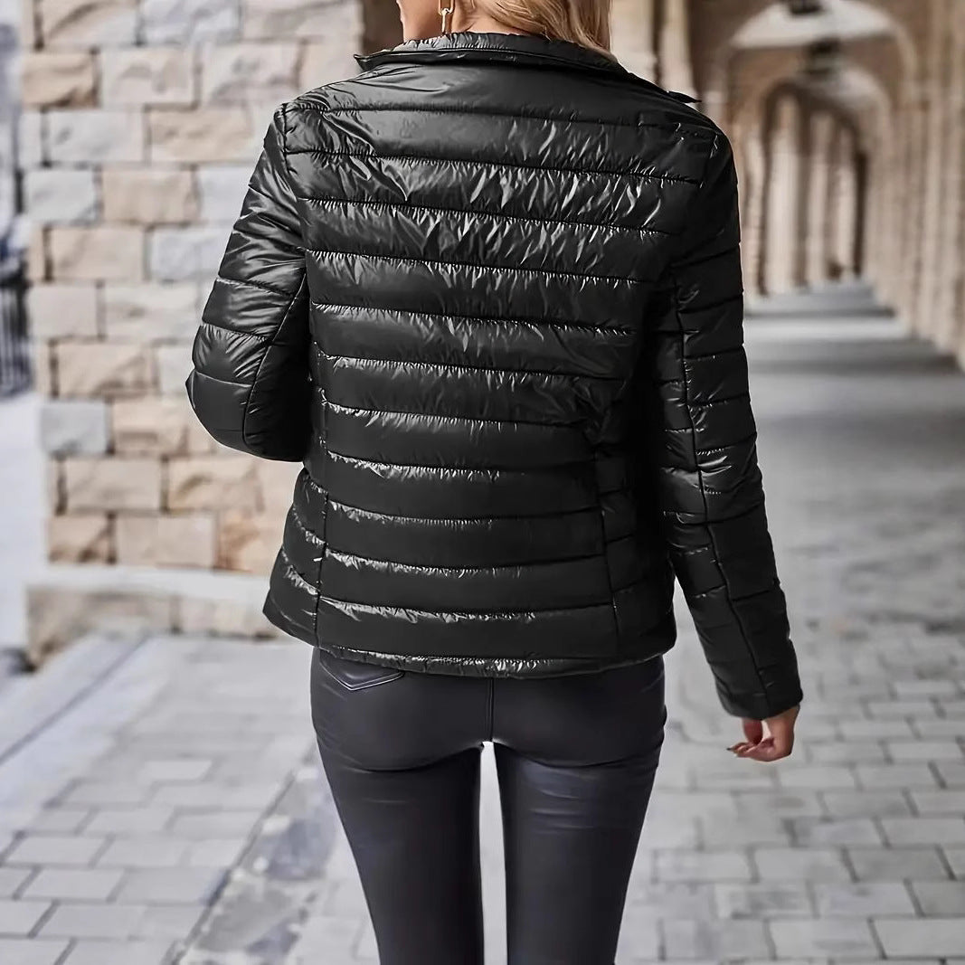 Stand Collar Zipper Pocket Cotton Coat Jacket Women