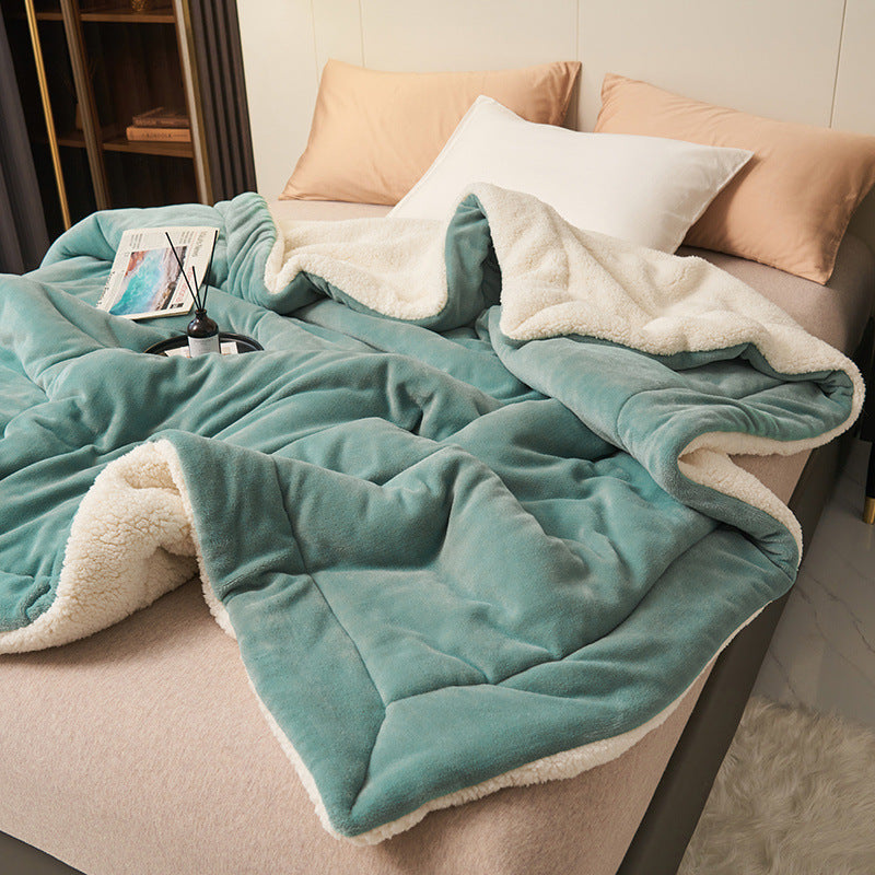 Double Layer Thick Lamb Fleece Blanket Solid Color Composite