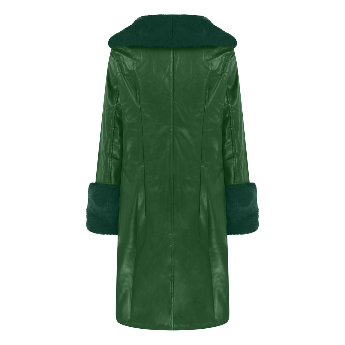 Lapel Long Coat Fur Collar Temperament Zipper Women PU Jacket