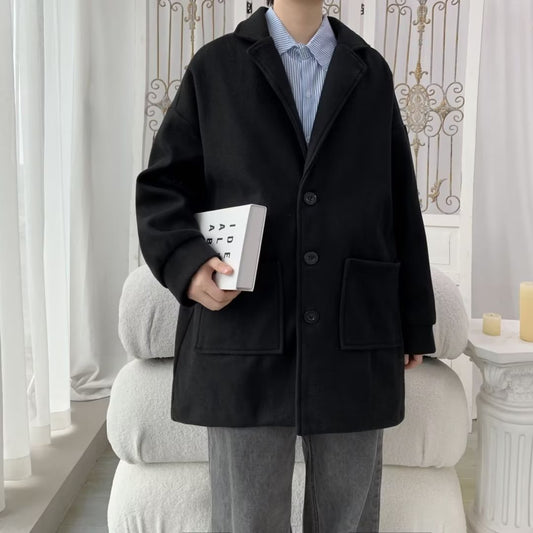 Autumn And Winter Men's Mid-length Extra Loose Woolen Coat Outerwear Plus Cotton
