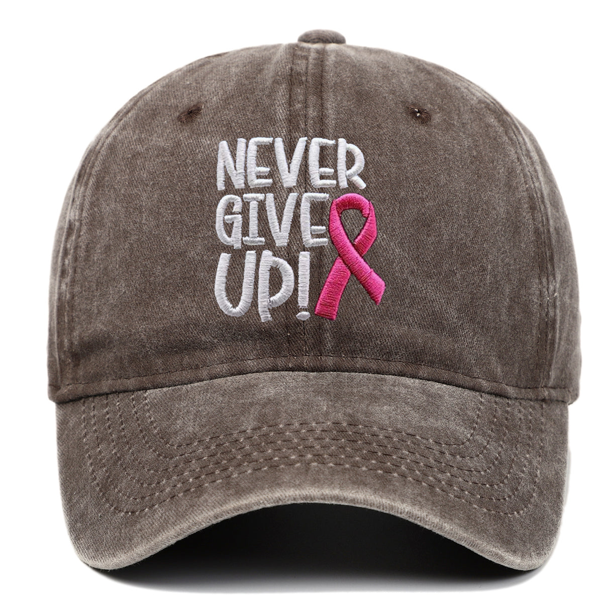 Breast Ribbon Embroidered Peaked Cap Baseball