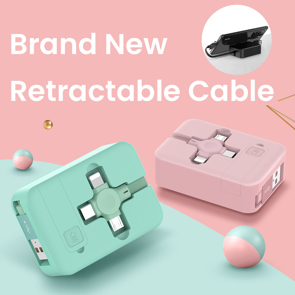 4-in-1 Retractable USB Cable with Phone Stand - Macaron Colours