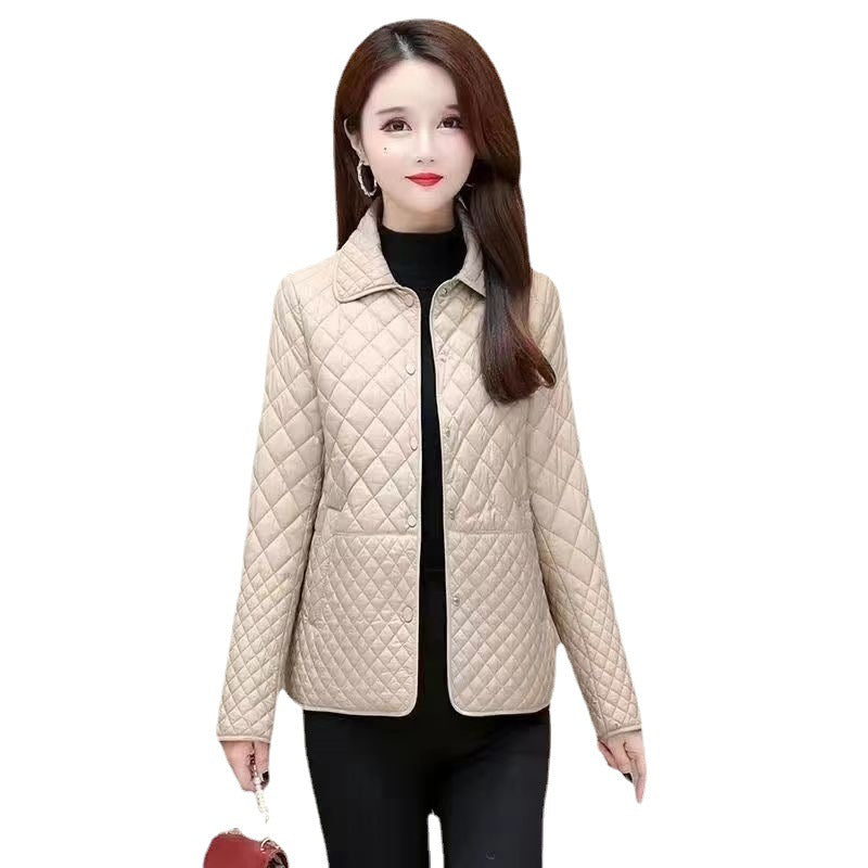 New Small Rhombus Thin Lightweight Short Type Cotton Coat Jacket Women