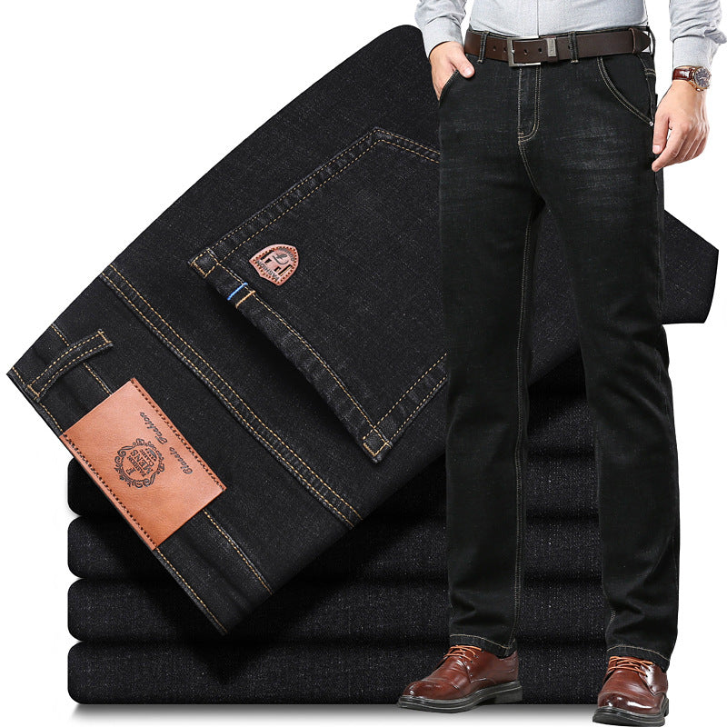 Autumn And Winter Fleece-lined Jeans For Men, Loose Straight Leg