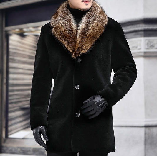 Mens Coat With A Contrasting Fur-trimmed Wool Collar