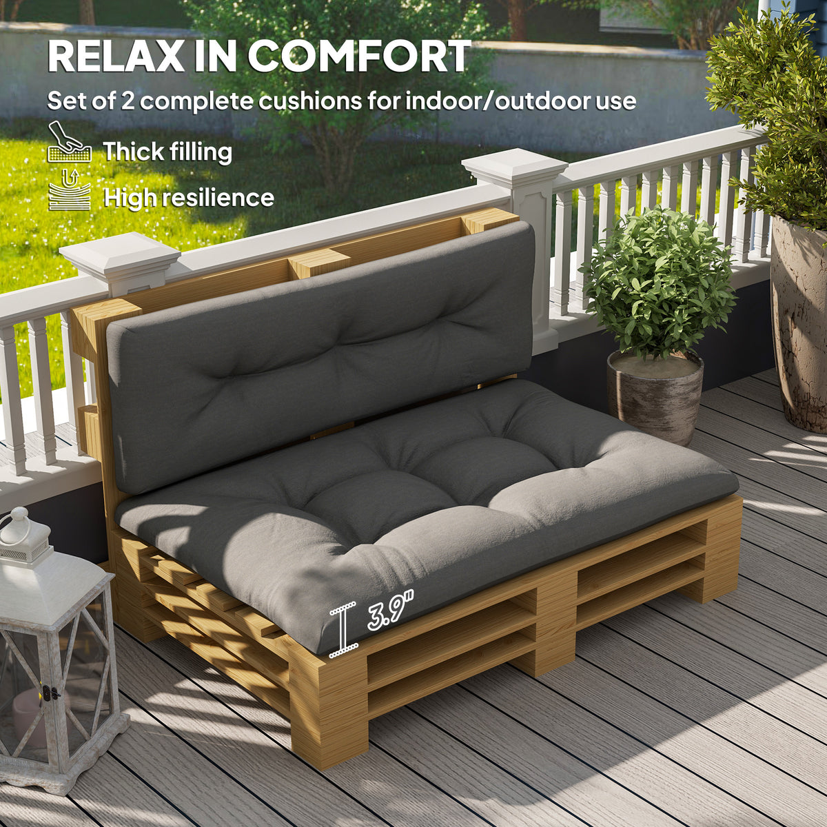2-Seater Outdoor Pallet Cushions – Dark Gray