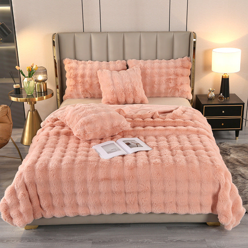 Large Bubble Rabbit Fur Thickened Double-layer Warm Blanket
