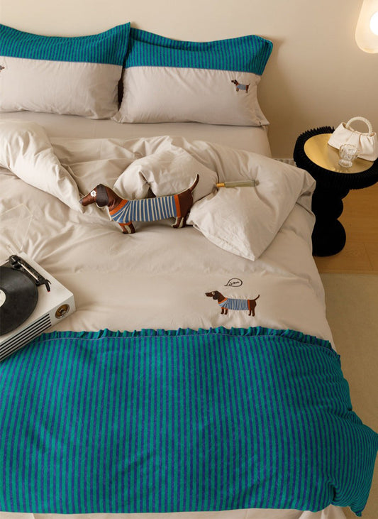 120 Brushed Four-piece Set Embroidered Cotton Quilt Cover Bedding