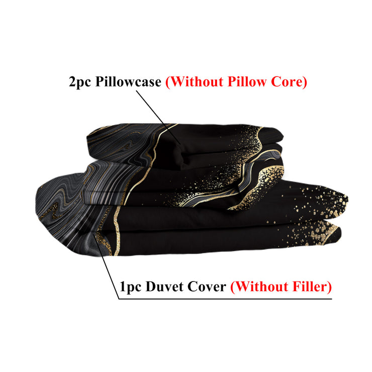 Black Gold Marble Duvet Cover Set – 3 Pcs