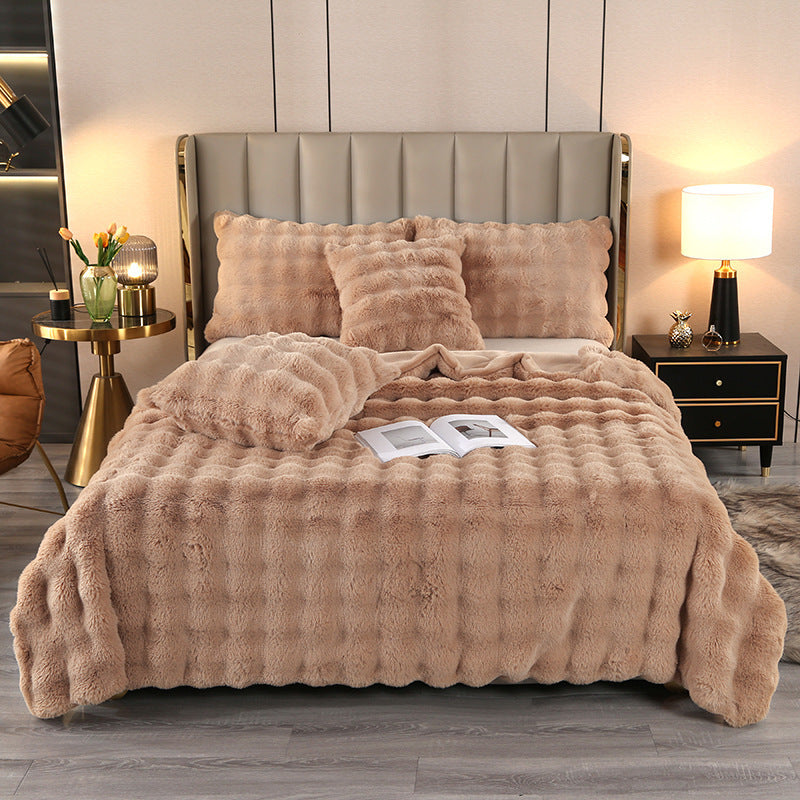 Large Bubble Rabbit Fur Thickened Double-layer Warm Blanket