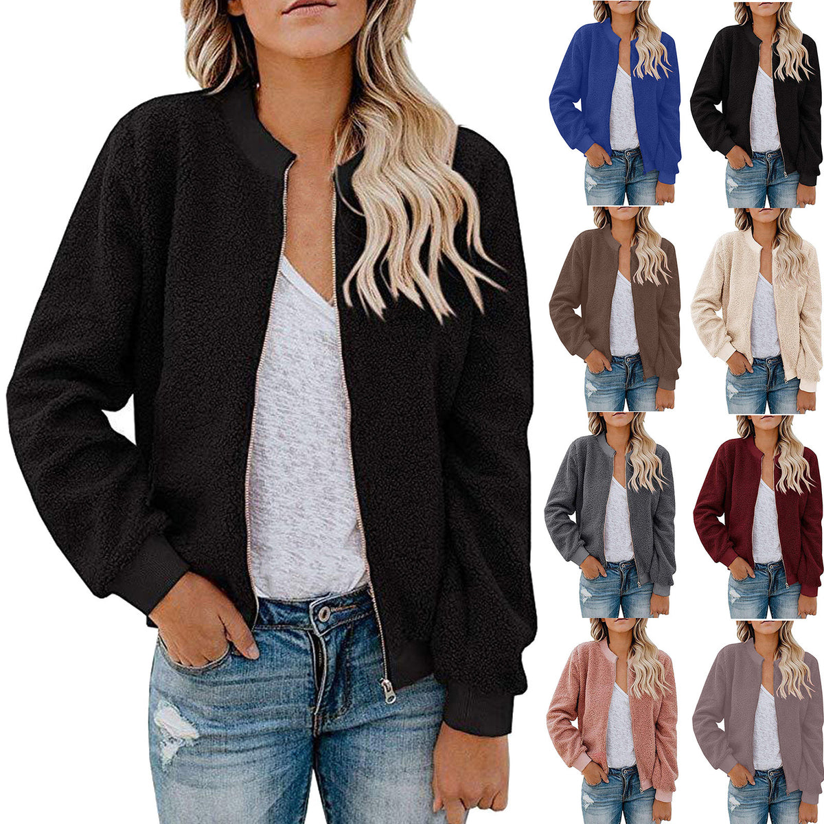 Cashmere Zipper Jacket Coat Top Women