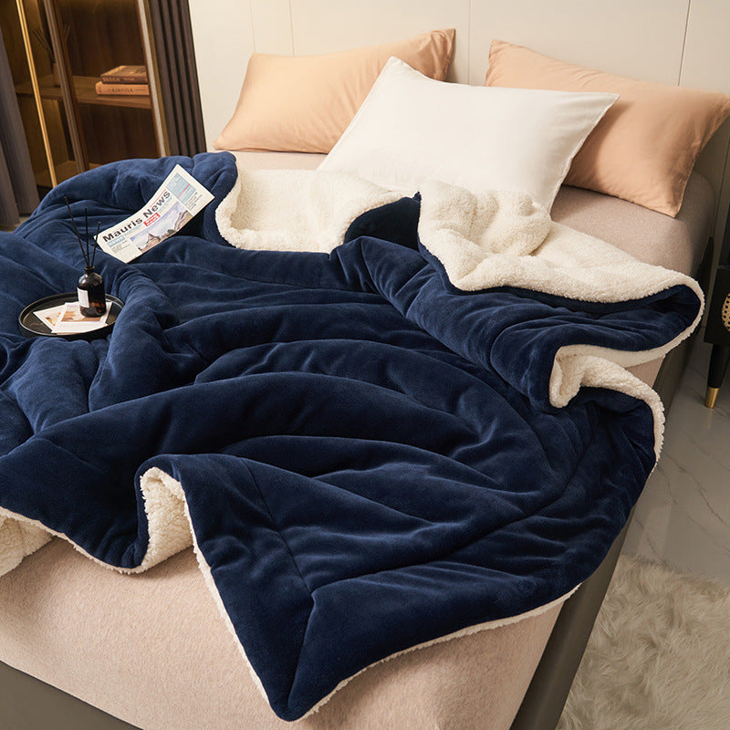 Double Layer Thick Lamb Fleece Blanket Solid Color Composite