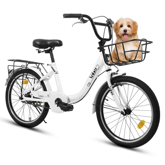 A20182 20 Inch Kids Bike For Boys & Girls, Children's Bicycle With Coaster Brake & V-Brake, 1-Speed, Chain Guard & Rear Rack, Lightweight Steel Frame Pink, Green, Purple, White