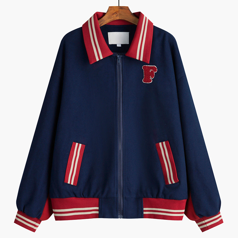 Woolen Coat Women Loose Short American Zipper Baseball Jacket