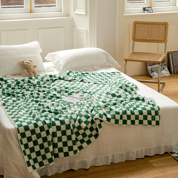 Simple Checkerboard Double Sided Milk Fleece Blanket