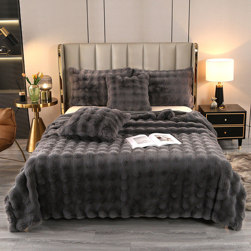 Large Bubble Rabbit Fur Thickened Double-layer Warm Blanket
