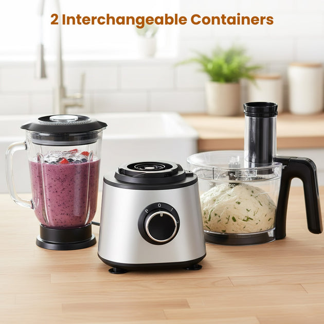 300W Food Processor With Blender & Dough Tool, 2 Speeds, Sharp Blades ...