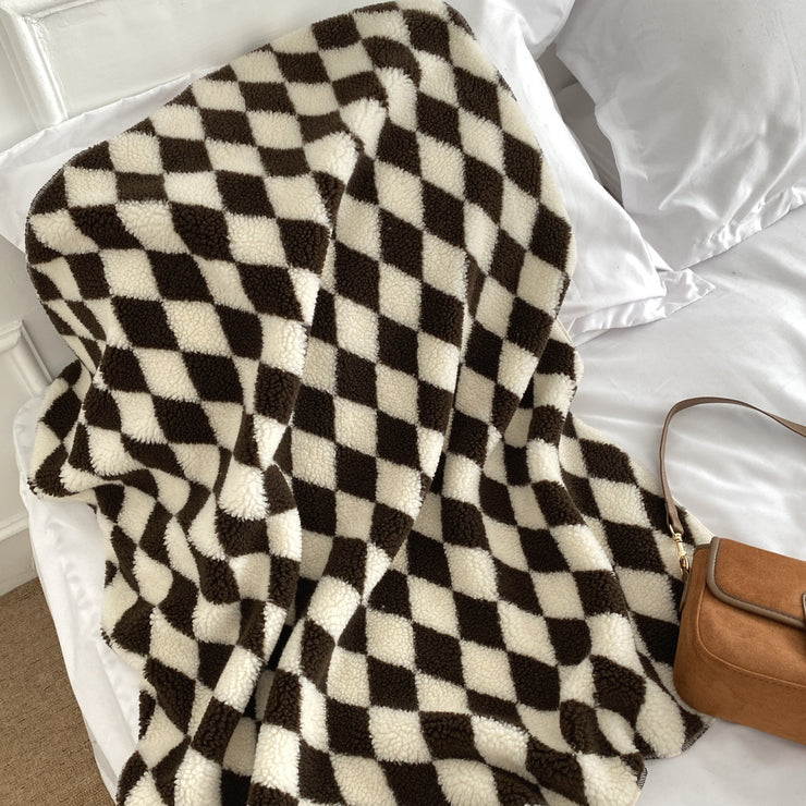 Simple And Stylish Black And White Checkered Contrast Color Blanket