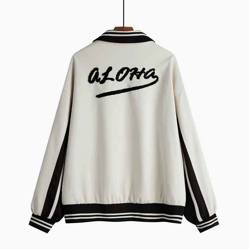 Woolen Coat Women Loose Short American Zipper Baseball Jacket