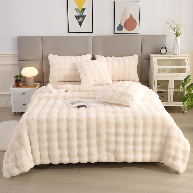Large Bubble Rabbit Fur Thickened Double-layer Warm Blanket