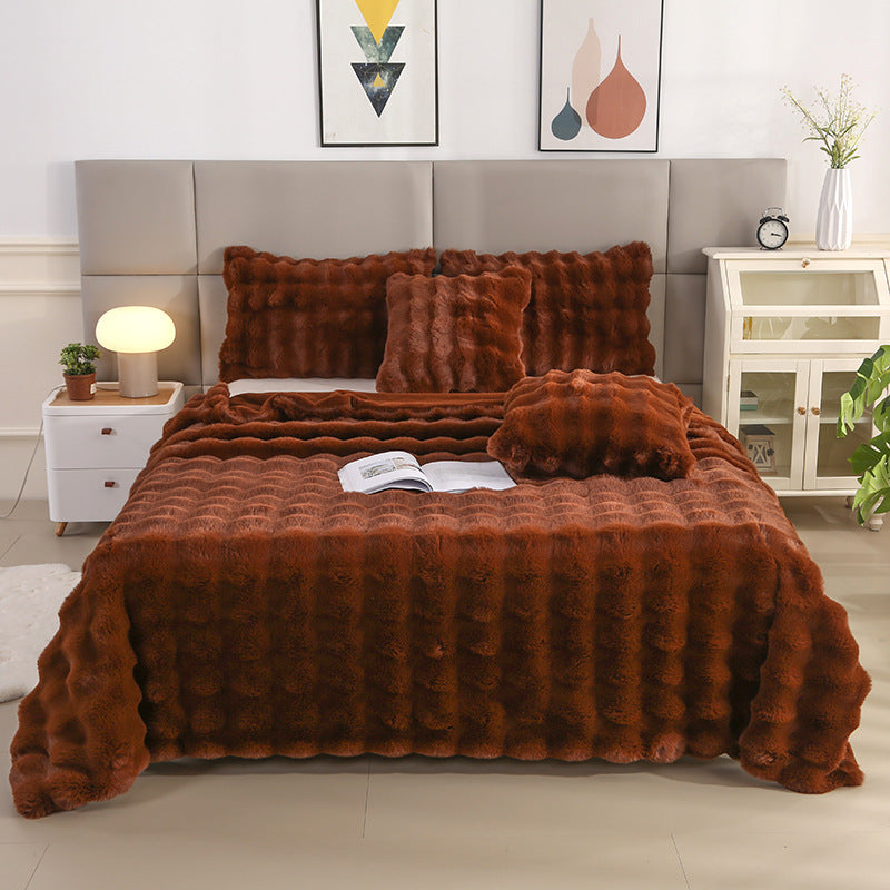 Large Bubble Rabbit Fur Thickened Double-layer Warm Blanket