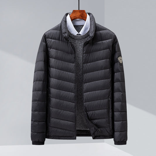 Men's Stand-Up Collar Lightweight Solid-Color Versatile White Duck Down Jacket
